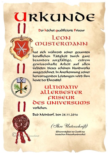 Urkunde friseur din hw - urkunde,
